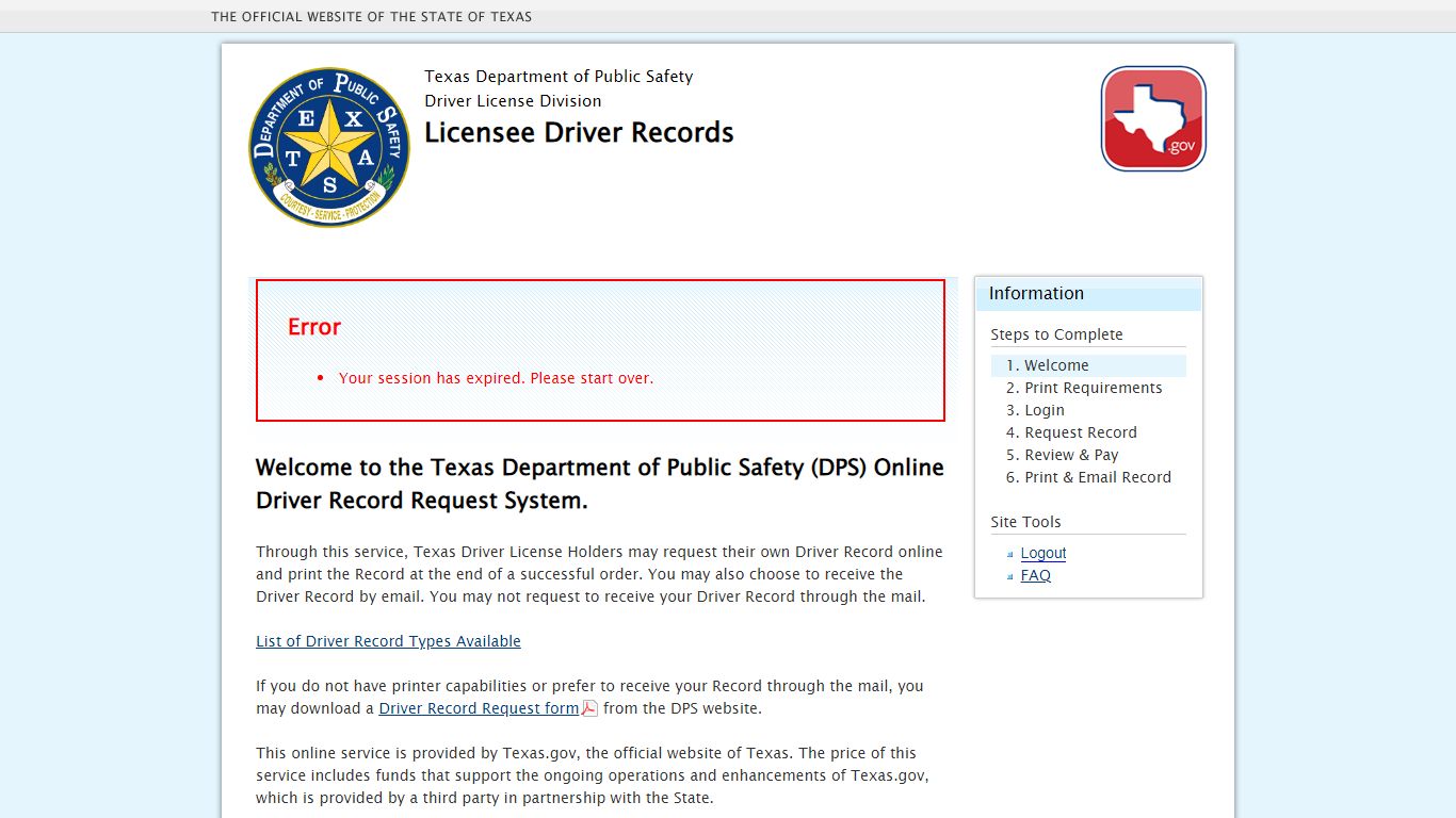 Texas DPS: Licensee Driver Records